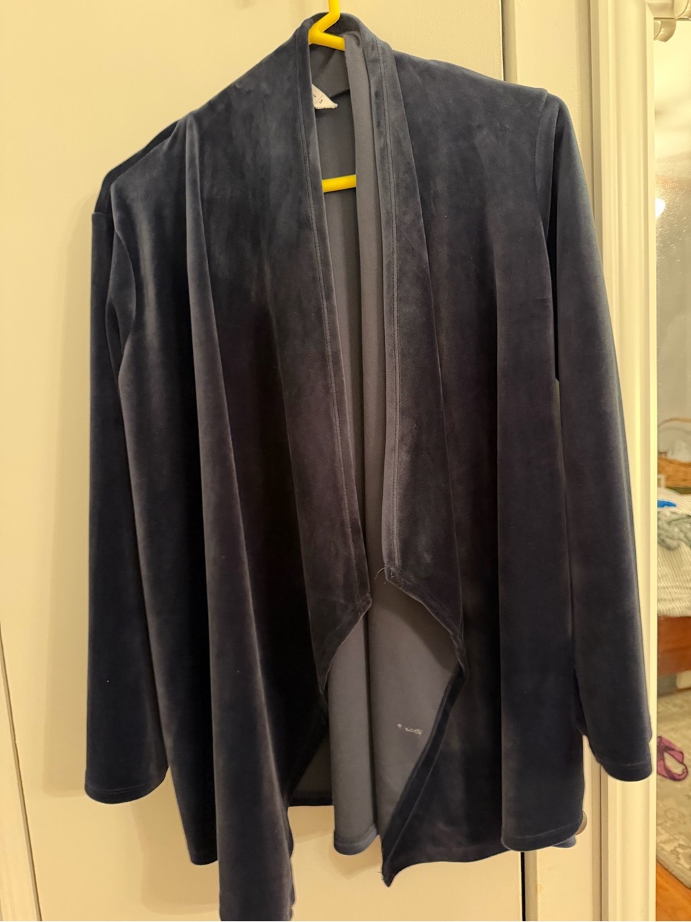 Women's Open-Front Faux Velvet Jacket - Blue S